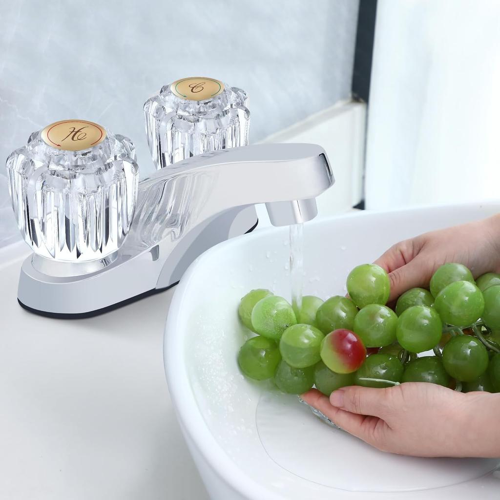 Enhon 1 Pair Bathroom Knobs Replacement, Bathtub Handles Compatible with Delta/Delex/Peerless, Hot and Cold Sink Knobs Replacement Parts in Clear