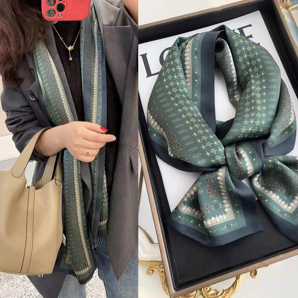 Bysifa|New Blue Yellow Long 100% Mulberry Silk Scarf Headband Spring Summer Fashion Floral Silk Ribbons Scarves Floulard Printed