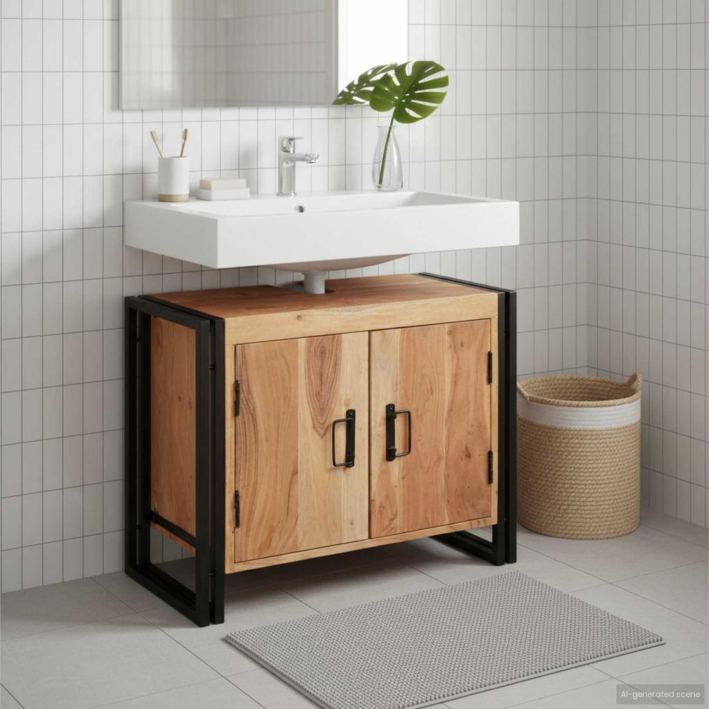 Bathroom Vanity Cabinet Brown 71 X 33 X 58 Cm Solid Acacia Wood