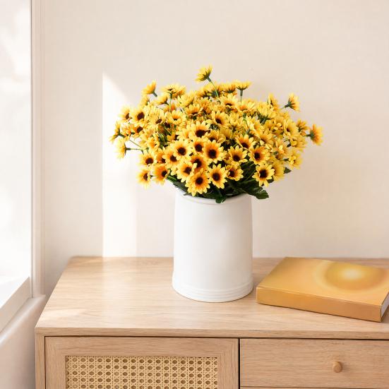 DYS 24 Heads Artificial Sunflower Bouquet, Lifelike Silk Daisy, Flexible Stems DIY Floral Arrangement for Home Desktop Shop Wedding Photography Decor