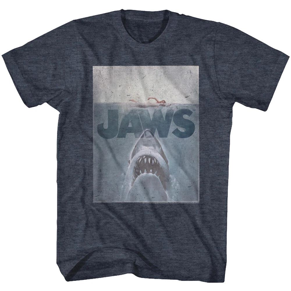 Jaws 70 s Thriller Movie Faded Retro Movie Poster Men s T Shirt S