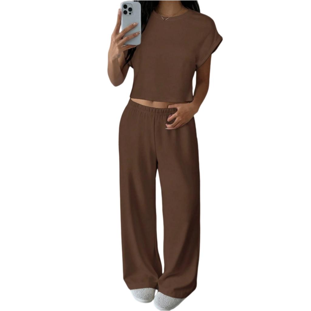 Women's 2-Piece Fashion Casual Short Sleeve T Shirt And Wide Leg Pants Set