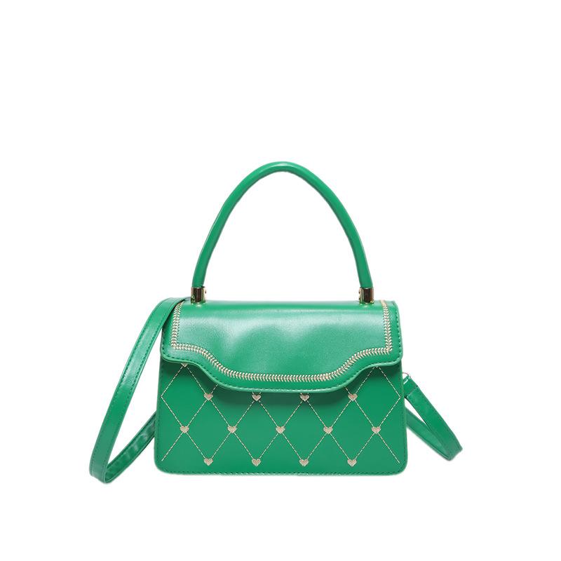 

Модная вышитая нитью маленькая квадратная сумка-сумка с текстурой из искусственной кожи на плечо Премиум ретро женская сумка-мессенджер зелёный