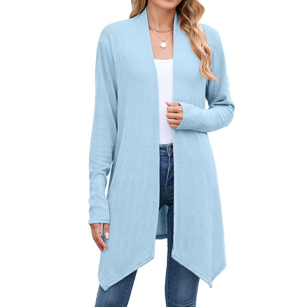Women's Autumn New Fashion Solid Color Long-sleeved Knitted Cardigan Jacket Long Stretch Comfort Top