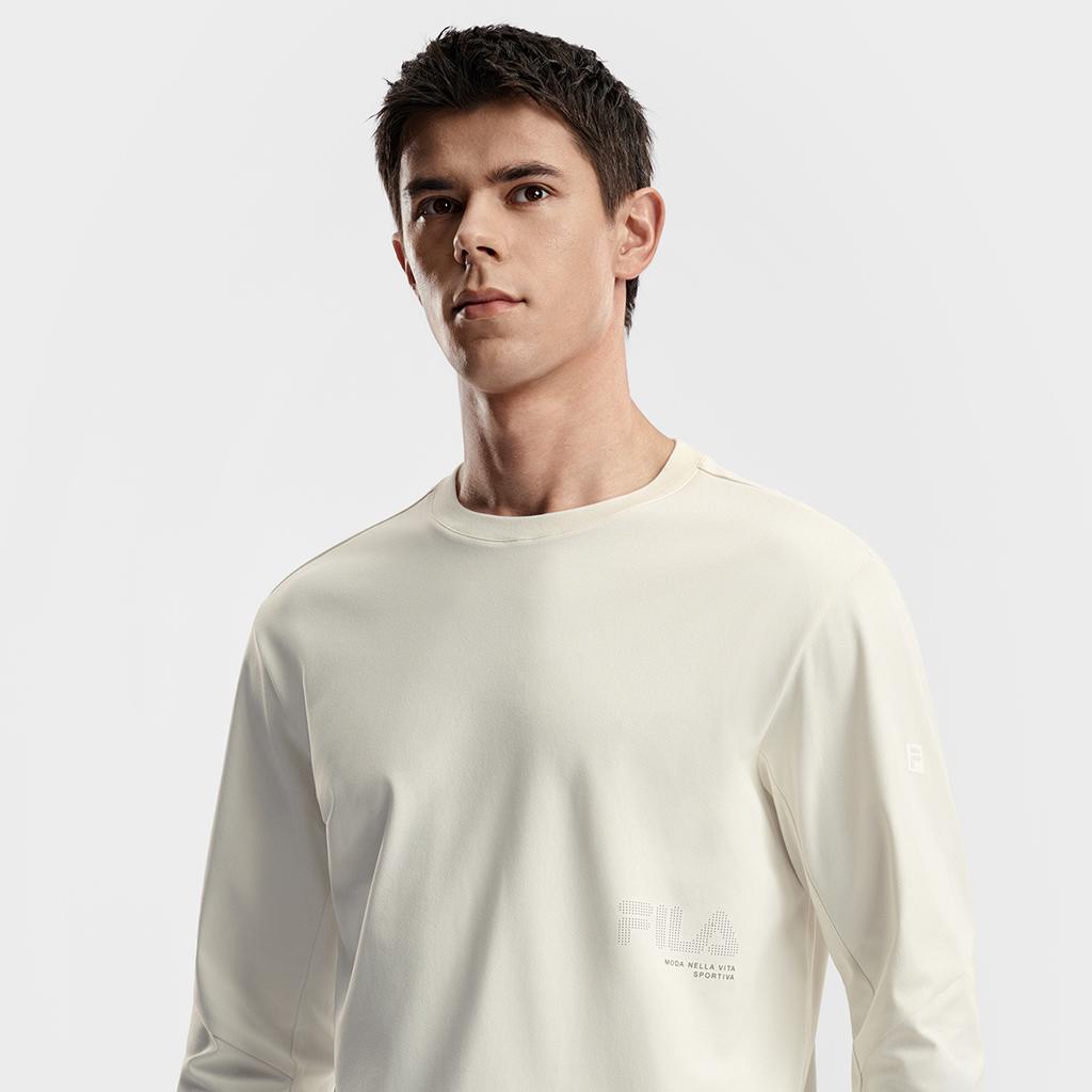 Fila Fitness Minimalist Sports Casual Training Comfortable Crew Neck Pullover Long Sleeve T-Shirt Men Tops Cotton-Candy-White A11M611209FIV