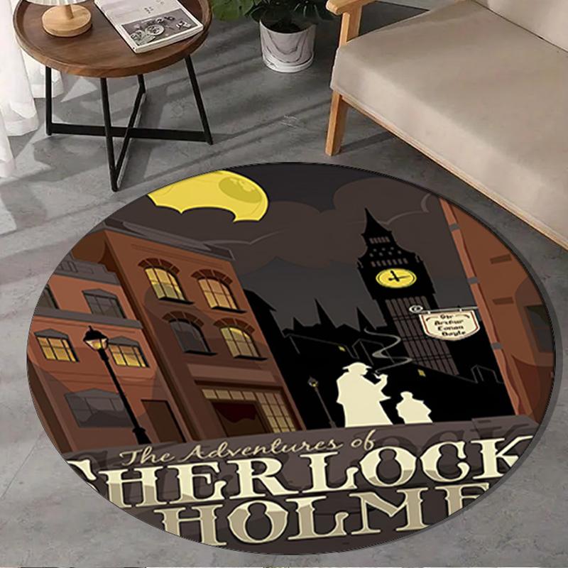 Sherlock Victorian Mystery Round Rug for Livingroom,Bedroom, Palyroom, Chair Rug, Area rug, Circle Carpet, Large Size Fan Christmas gift