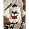 European Sizes Cherry Girls' Stylish Short-Sleeve Casual Top for Outdoor Activities