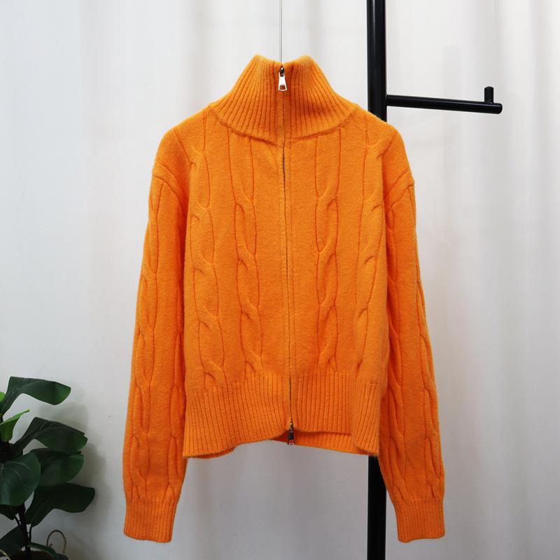 Thickened double zipper twist knitted cardigan autumn and winter new design soft waxy gentle wind sweater jacket women
