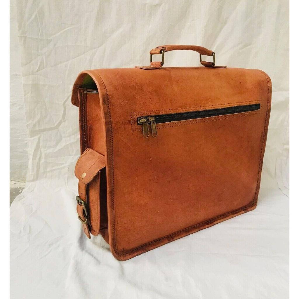 Brown Vintage Goat Leather Messenger Real Satchel Bag Genuine Laptop Briefcase