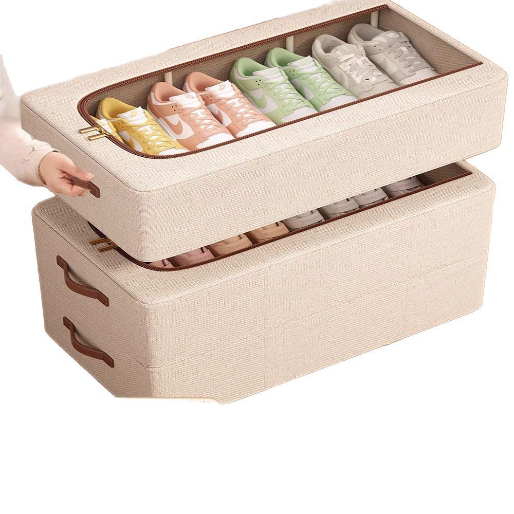 Space-Saving Tianshan Shoe Storage: Transparent Cotton-Linen Shoe Box and Dustproof Under-Bed Organizer