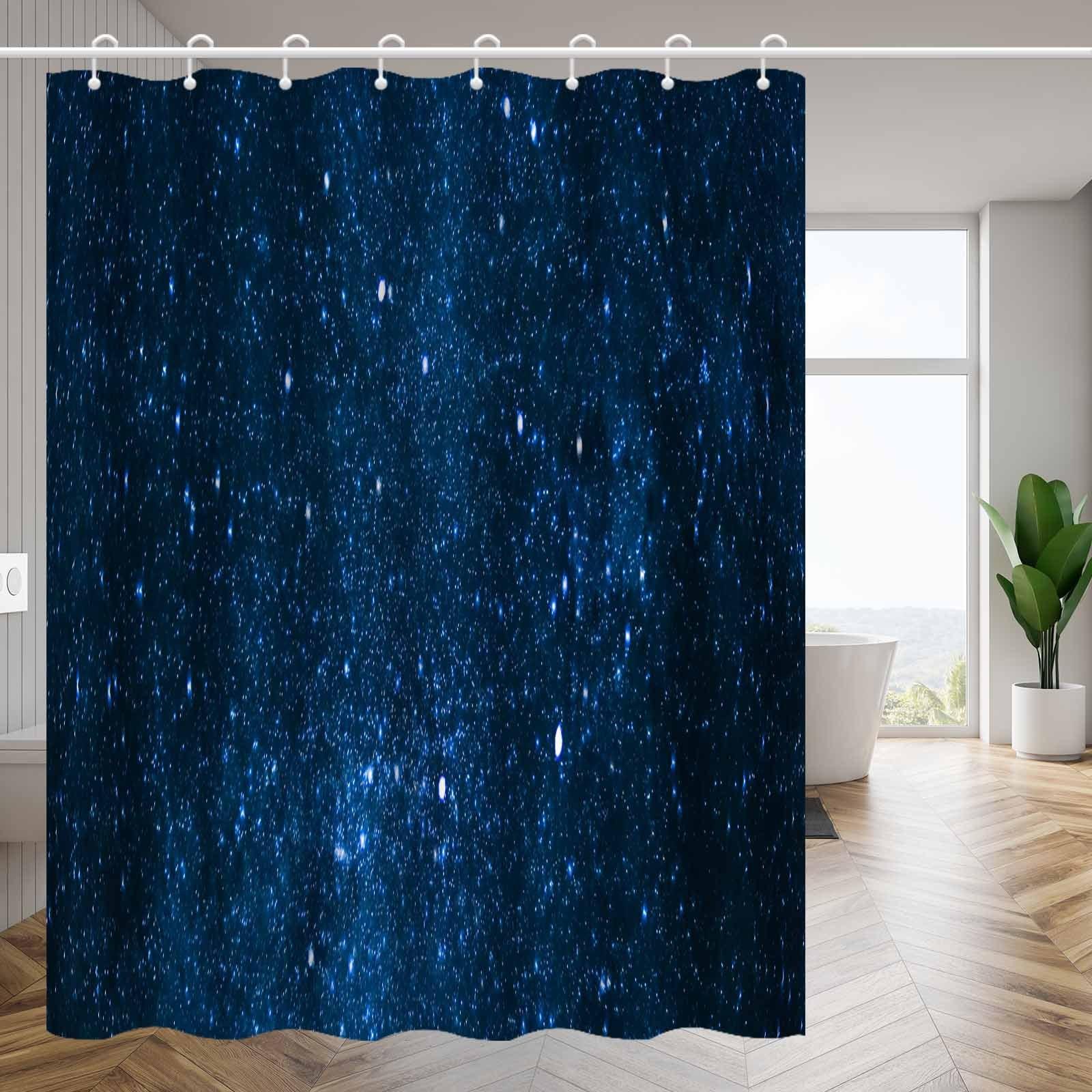 

Starry Night Shower Curtain Navy Blue Background White and Blue Stars Design Waterproof Bath Decor Elegant Celestial Bathroom 90x180CM