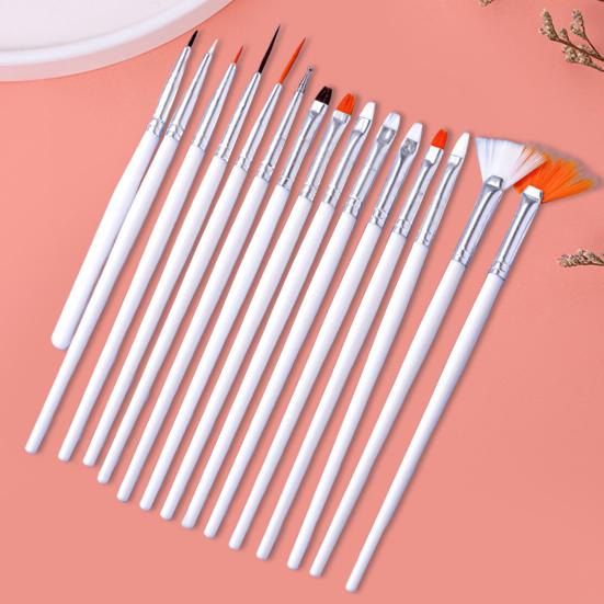 Yousheng 15Pcs Nail Art Brush Kit Soft Bristles Fine Nib Non-shedding DIY Gradient Blooming Effect Nail UV Gel Liner Brush Drawing Pen Nail Salon
