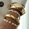 Niche Design Sense Geometric Metal Section Bracelet, Imitation Pearl Stacked Exaggerated Bracelet Women