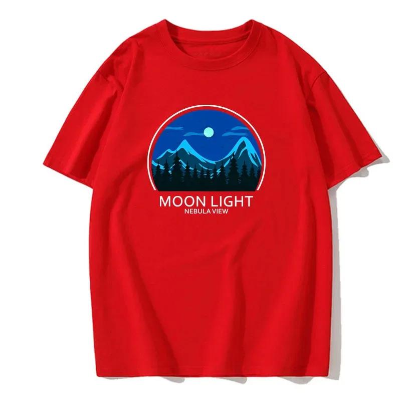 Men's summer mountain night pattern printed T-shirt, 100% cotton round neck, high-quality, fashionable and versatile top