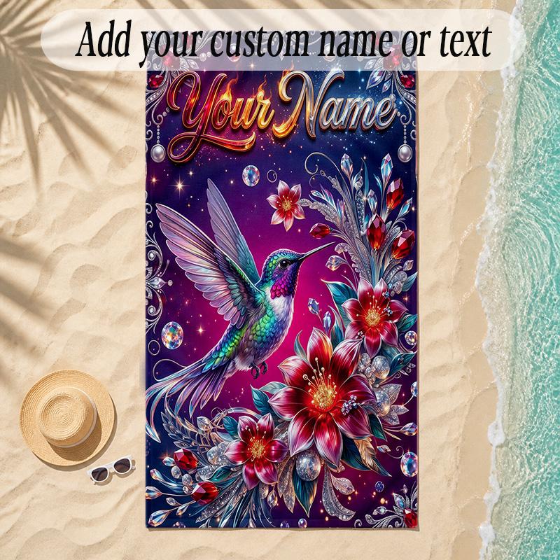 Birds Theme Soft Beach Towel Personalized Custom Name Text Towel Portable for Beach Pool Travel