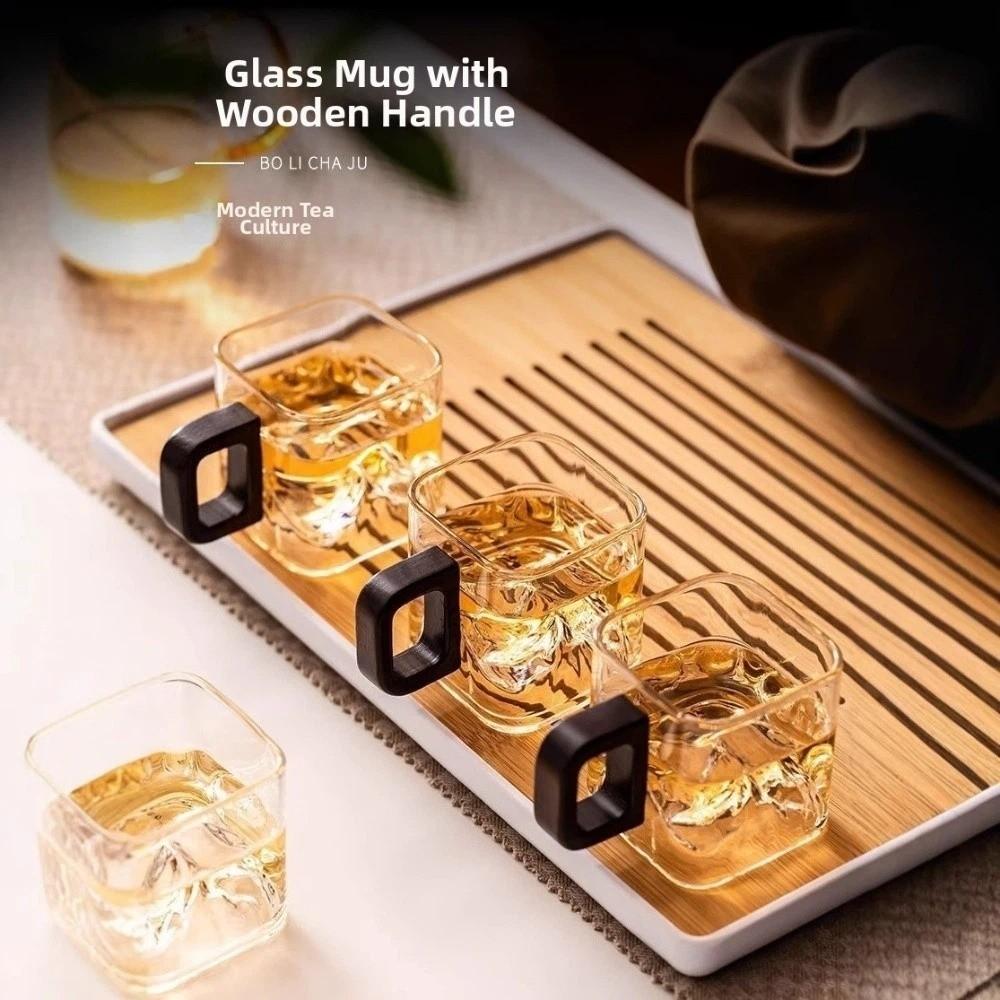 Wooden Handle Clear Glass Cup High-Temperature Resistant Whiskey Glass Latte Glass Cup Household