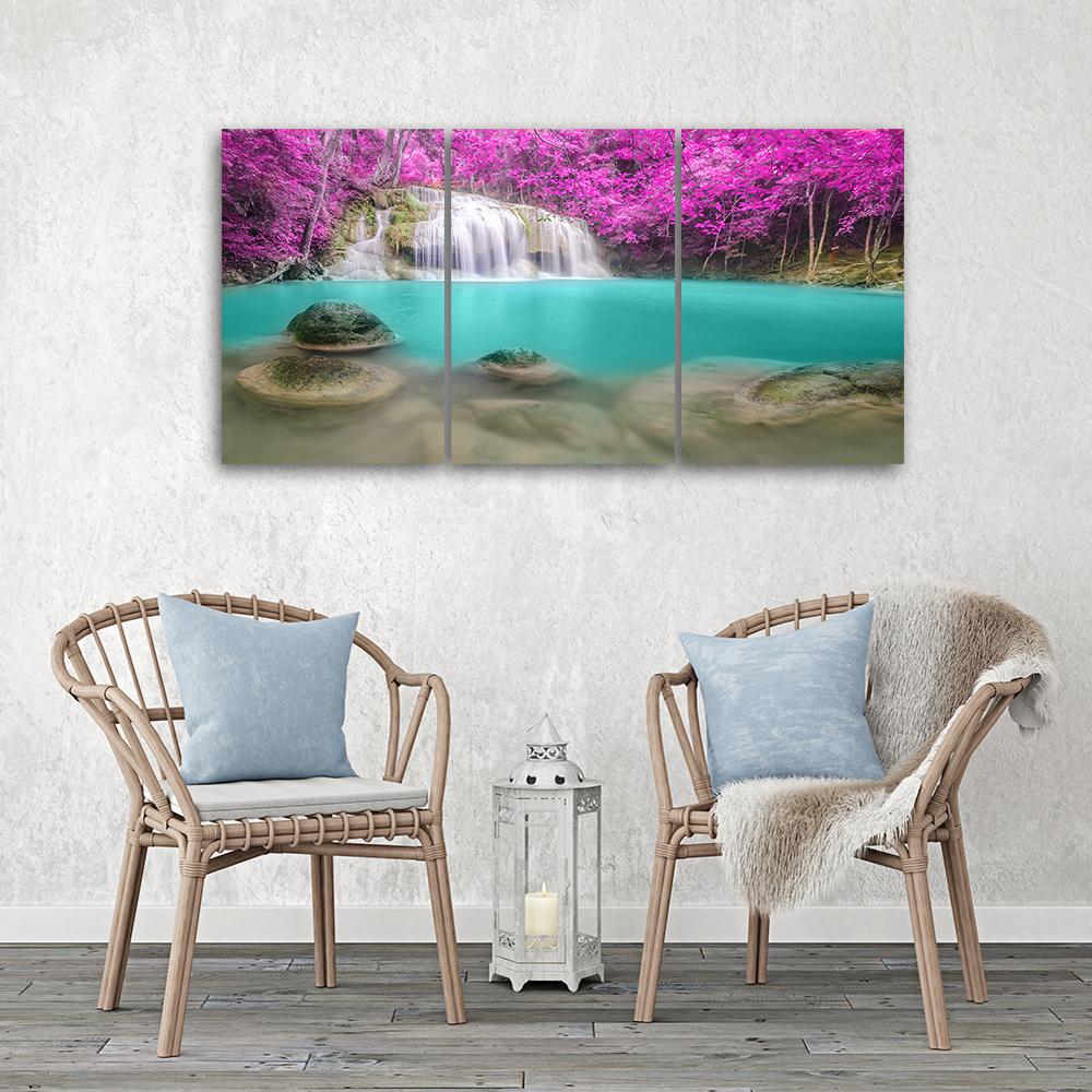 Three Piece Picture Canvas Print Waterfall Lake Landscape