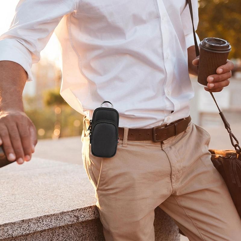 Nylon Carrying Case For MP3 Player With Double Pocket And Metal Hook Protective Storage Pouch Easy Attachment
