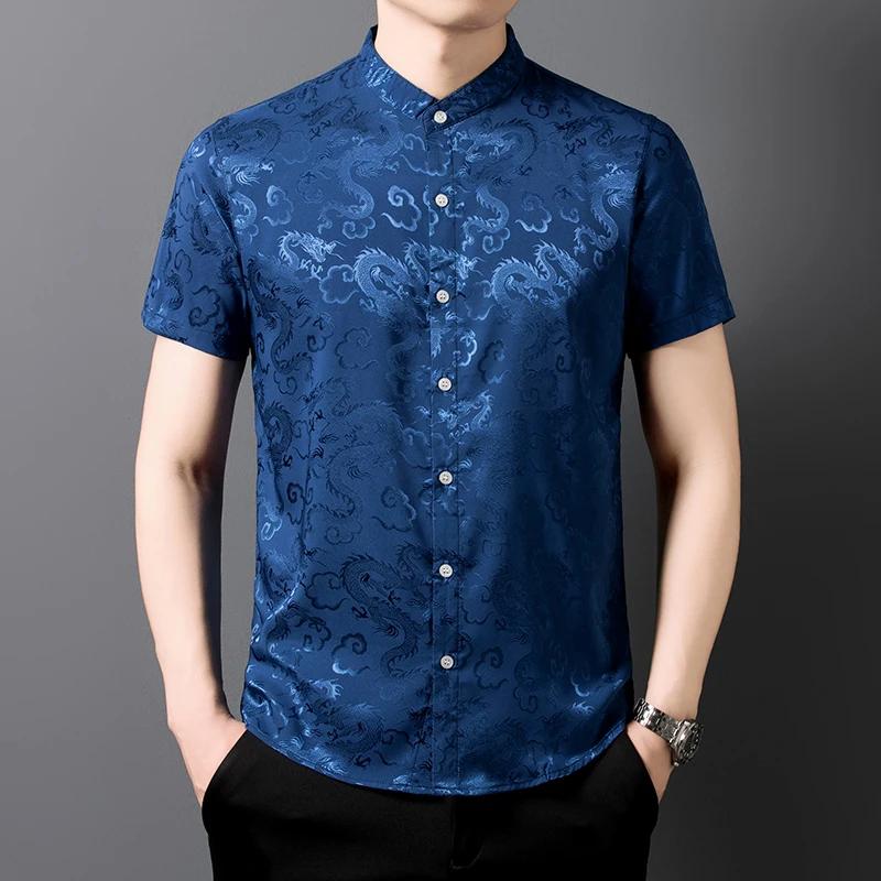 2026 New Summer Chinese Style Shirt Men Middle-Aged Hanfu Men's Stand Collar Slim Fit Short Sleeve Shirt Tang Suit Casual Tops