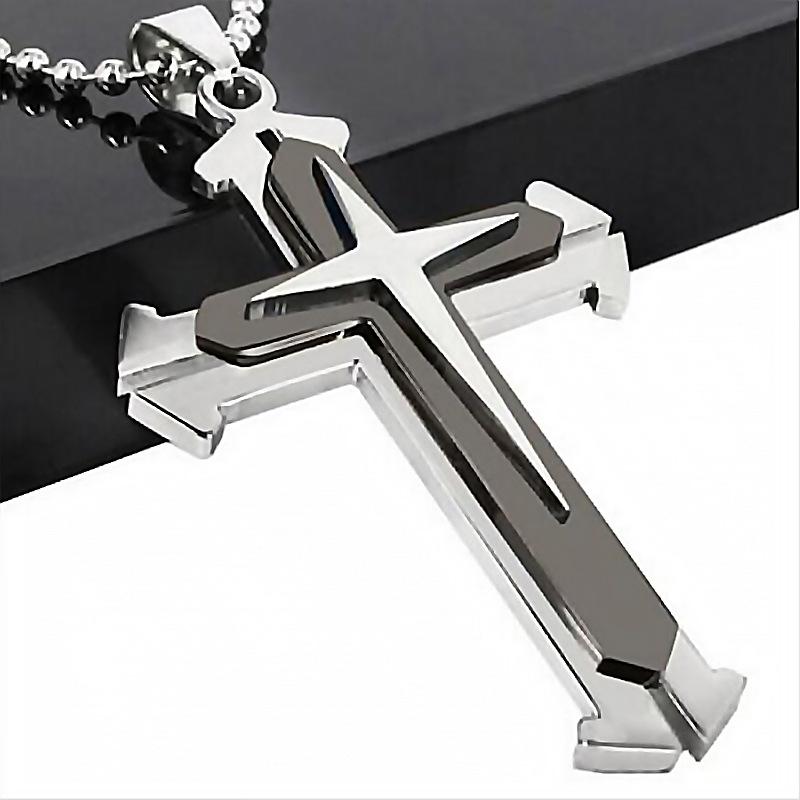 Ins New Cross Pendant Necklace For Men Simple Cool Zircon Black Gold Color Stainless Steel Chain Hip Hop Punk Jewelry Gift