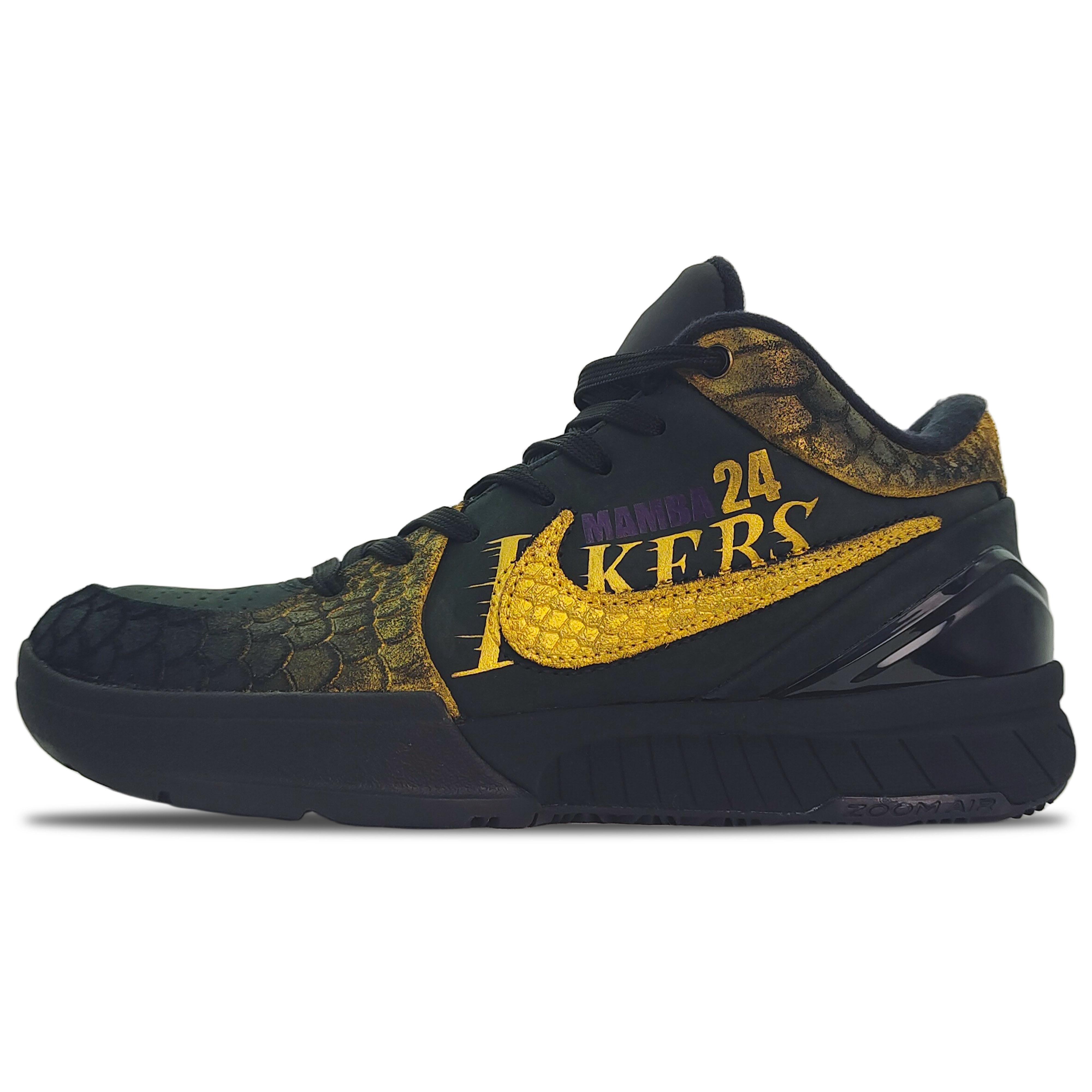 Nike Zoom Kobe 4 Protro Black Mamba Cushioning Low top Basketball Shoes Unisex Black Gold FQ3544-001(Team188-) 38