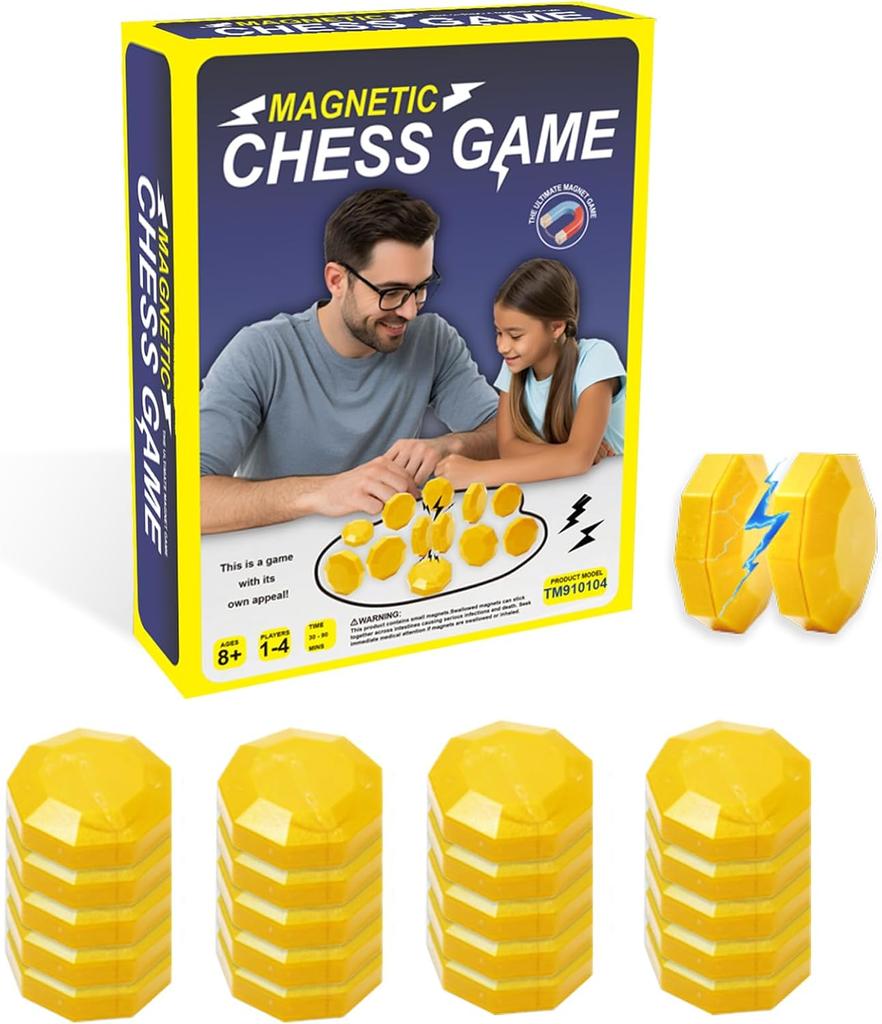 Magnetic Chess Board Game Set for Kids Family,20 Travel Stones with Rope Storage Bag, Fun Indoor Outdoor Strategy Game for All Ages