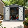 Metal Garden Shed 10x8 ft with Apex Roof in Grey as Outdoor Storage. The shed is equipped with an integrated floor frame. Floor area: 7.46 m².