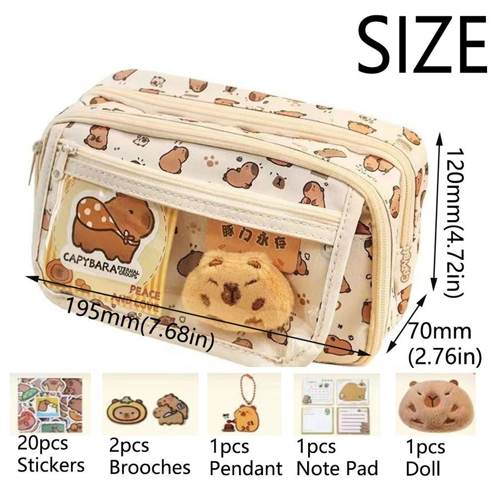 Creative Capybara Pen Case 5 Layers Large Capacity Cartoon Pencil Box with Front Pocket Cute Capybara Pen Holder School Supplies