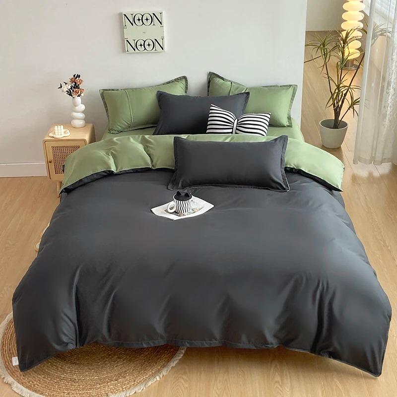 2-Side Color Blocking Duvet Cover 4Pcs Bedding Set Include Flat Sheet Fitted Sheet Two Pillowcases