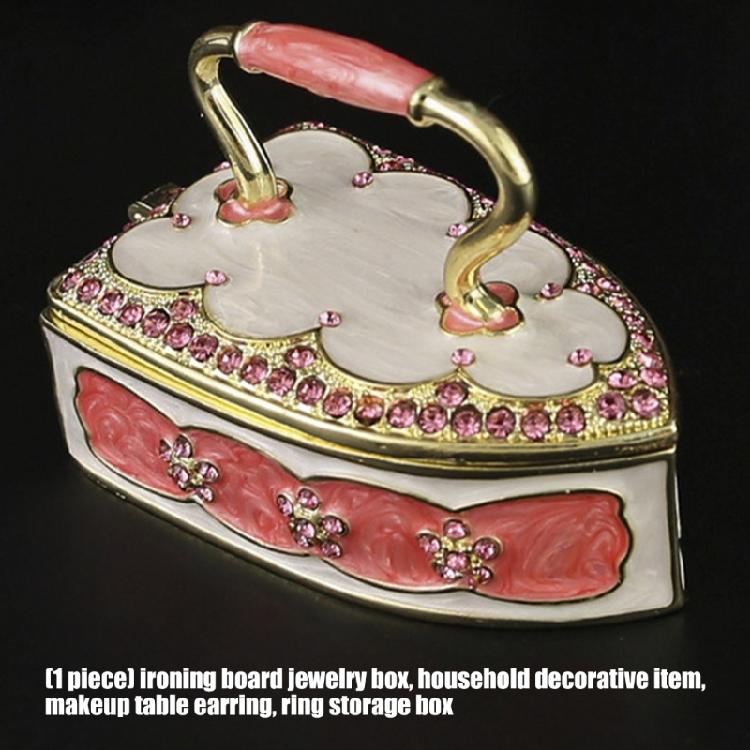 Decorative Enamel Iron Shape Trinket Box with Lid Metal Jewelry Storage Case For Earrings Rings Keepsakes