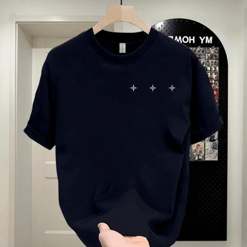 Men Soft Versatile Heavyweight Breathable Round Neck Short Sleeve Casual Cotton T Shirt S чёрный