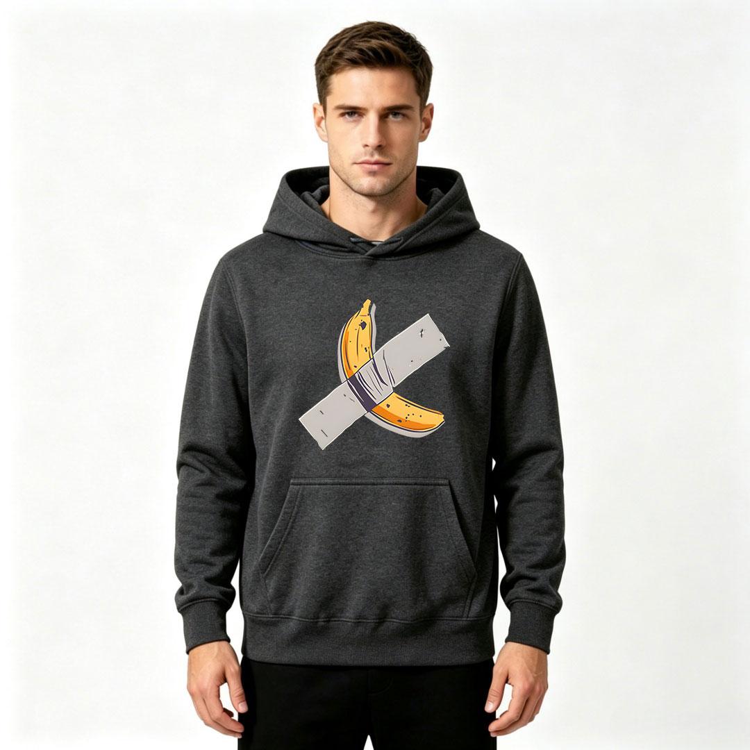 Men s Funny Graphic Hoodie, Duct Tape Banana Art Pattern DTF Print Long Sleeve Casual Loose Pullover Streetwear Sweatshirt For Men Daily Wear S