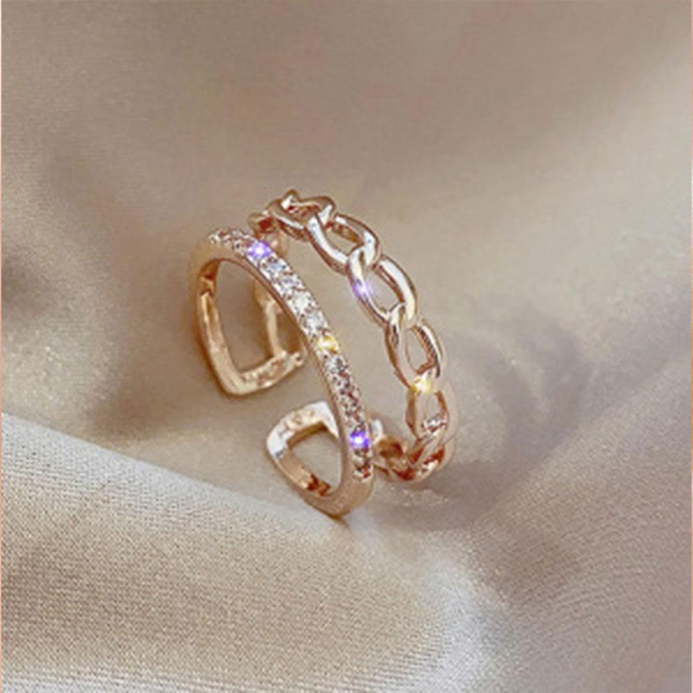 Classic Twist Chain Open Rings For Women Zircon Stainless Steel Geometric Twist Wrapped Couple Ring Wedding Aesthetic
