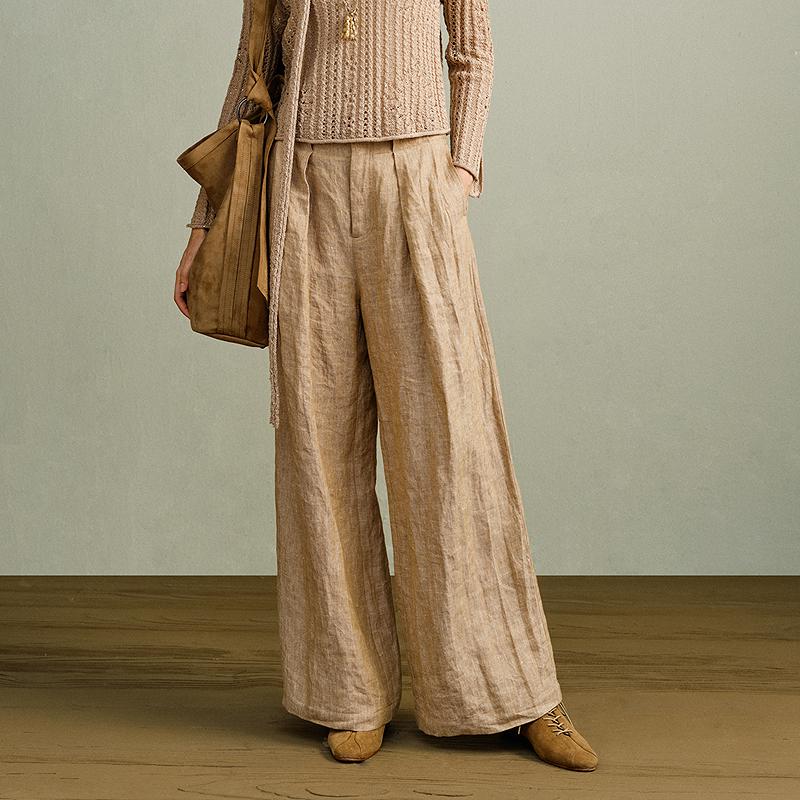 2026 Spring High-Waisted Linen Wide-Leg Casual Pants Large