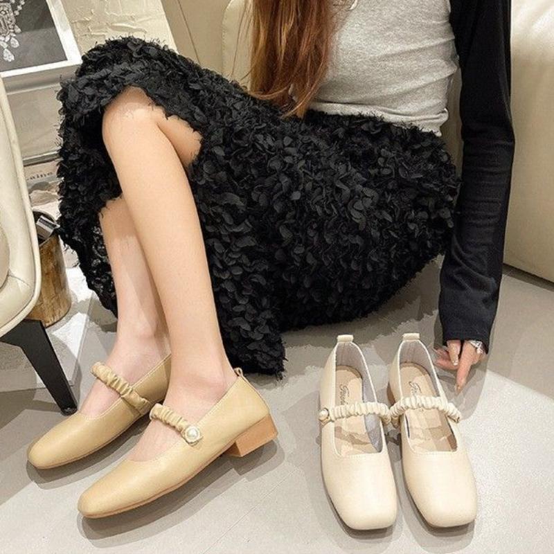 Mary Jane Thick Heel Round Toe Single Shoes 2024 New Casual Simple All-match Flat Bottom Comfortable Women Shoes Autumntime