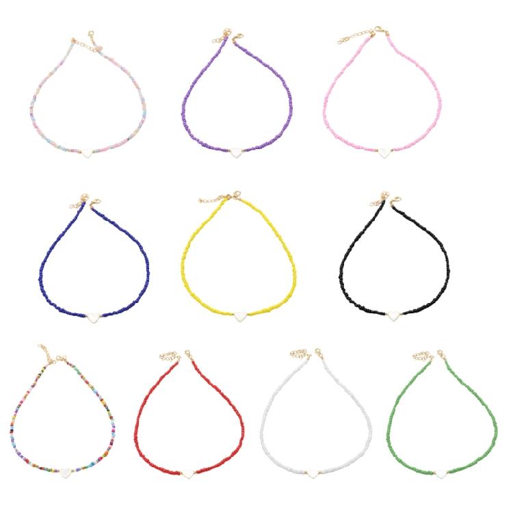 Delicate Bead Chokers Necklace Summer Bohemian Beaded Necklace Y2K Heart Shell-Charm Bead Chokers Necklace Summer