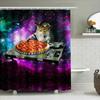 Psychedelic Space Cats Pizza Turntable Shower Curtain Bizarre Bathroom Decor For Cat Lovers