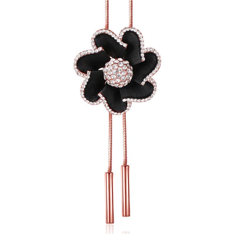 Suijue Women's Korean Style Flower Sweater Necklace with Long Tassel for Autumn/Winter - High-End Rhinestone Jewelry