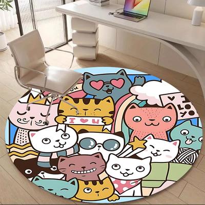 1PC Cats Love Office Round Area Rug,  Mat Suitable ForOffice, Under Office Chairs Bedroom Living Room Home Decor, Room Deco