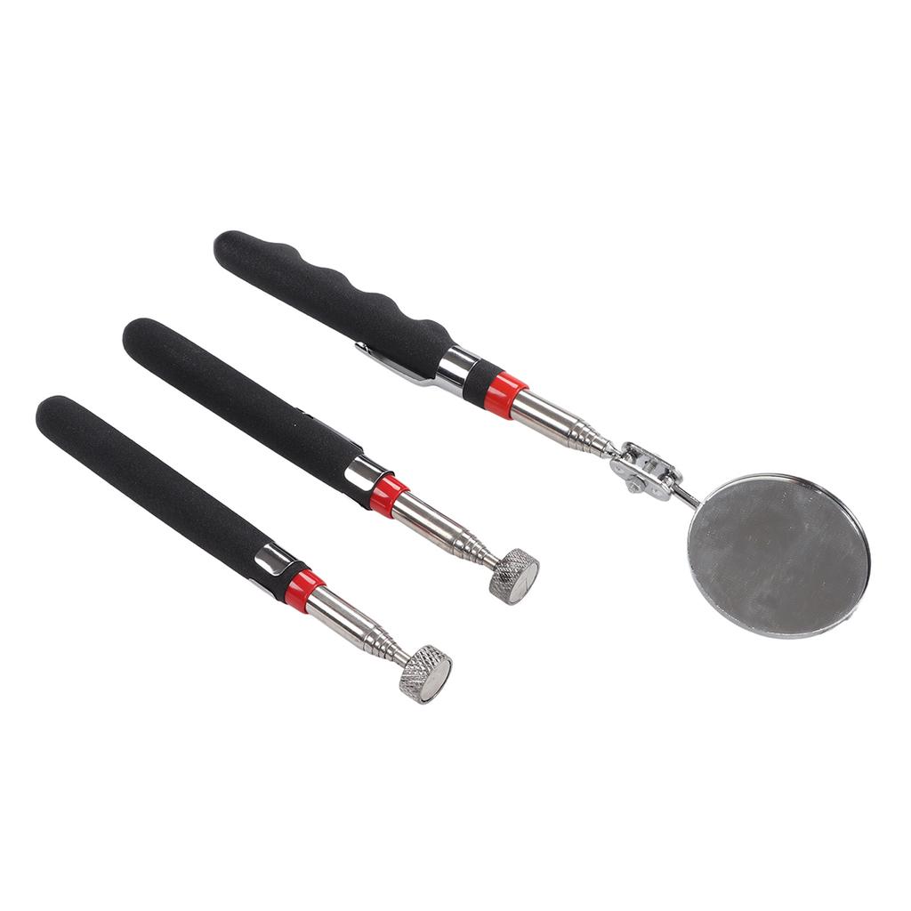 3PCS Magnetic Pick Up Tool Telescopic Mirror Rubber Handle 8lb Magnetic Grabber for Narrow Space