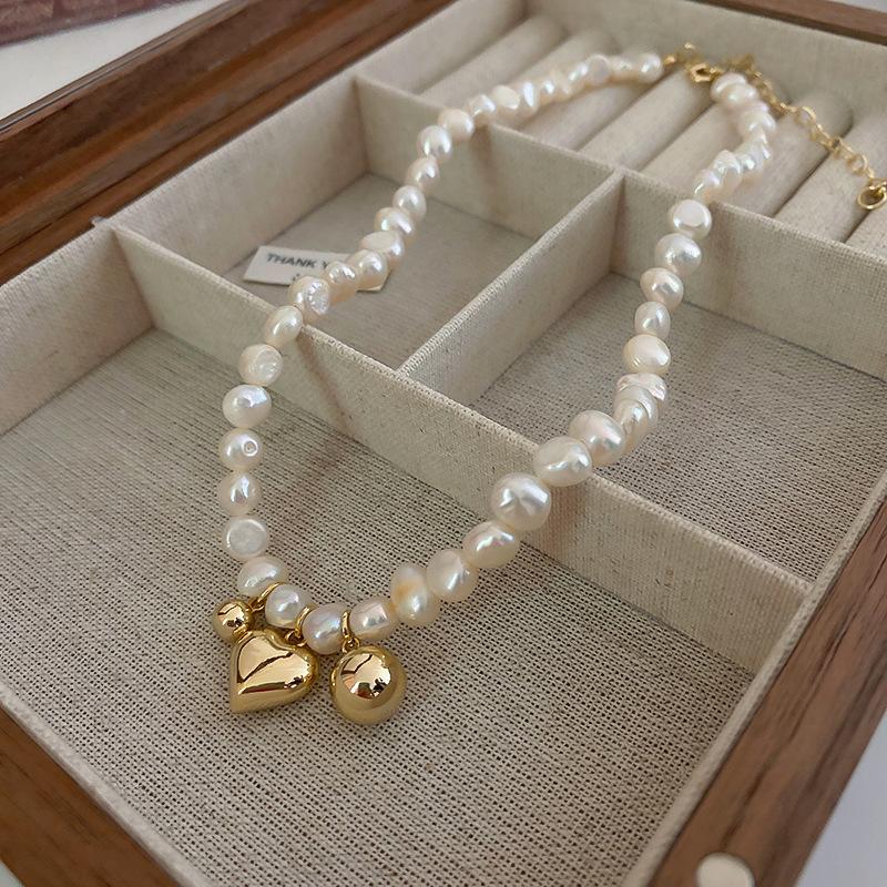Freshwater Pearl Love Round Bead Necklace Design Sense Neck Chain Collarbone Chain Temperament Necklace Accessories