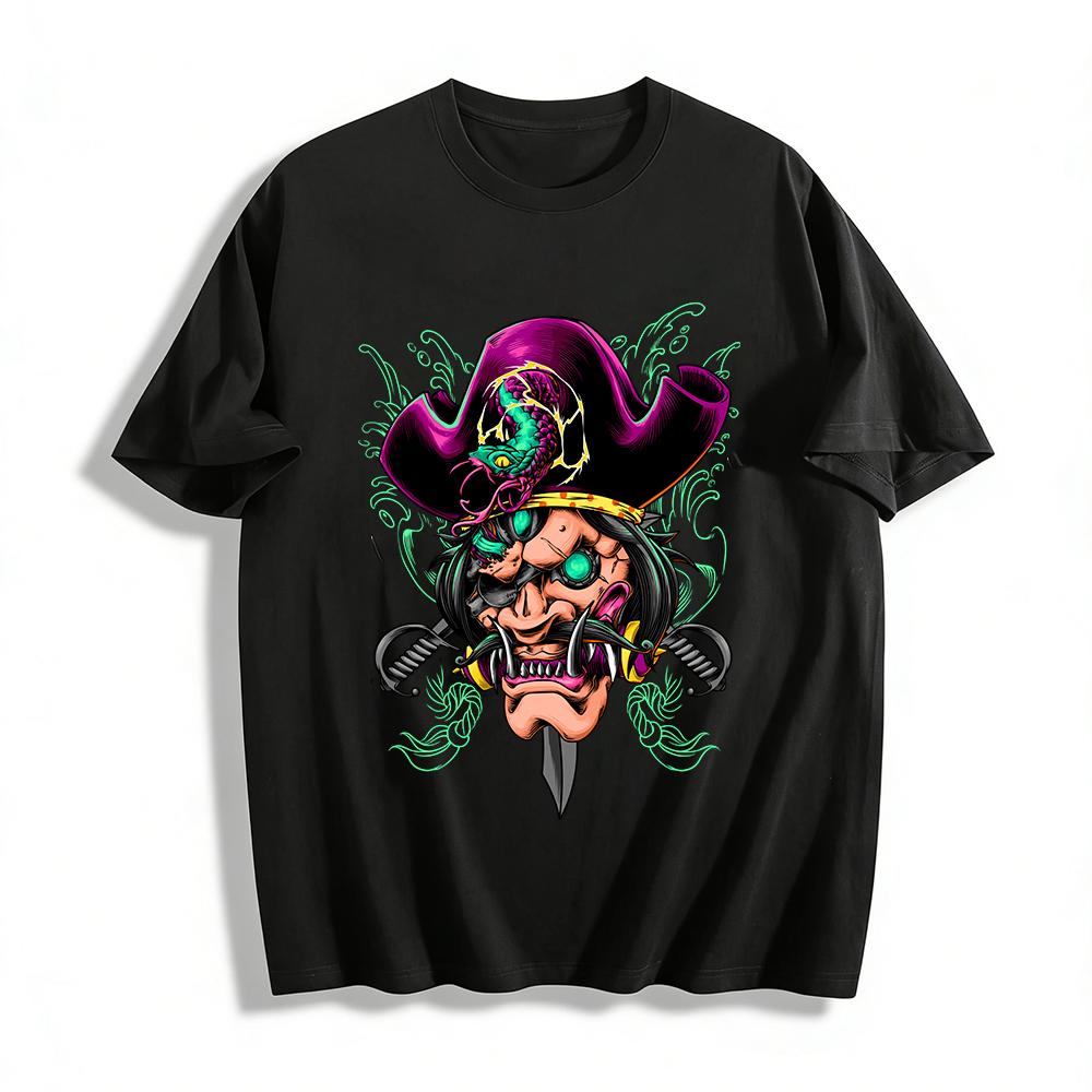 Dark Style Snake Pattern Pirate Print Trendy Cool T-Shirt Pure cotton T-shirt XXS
