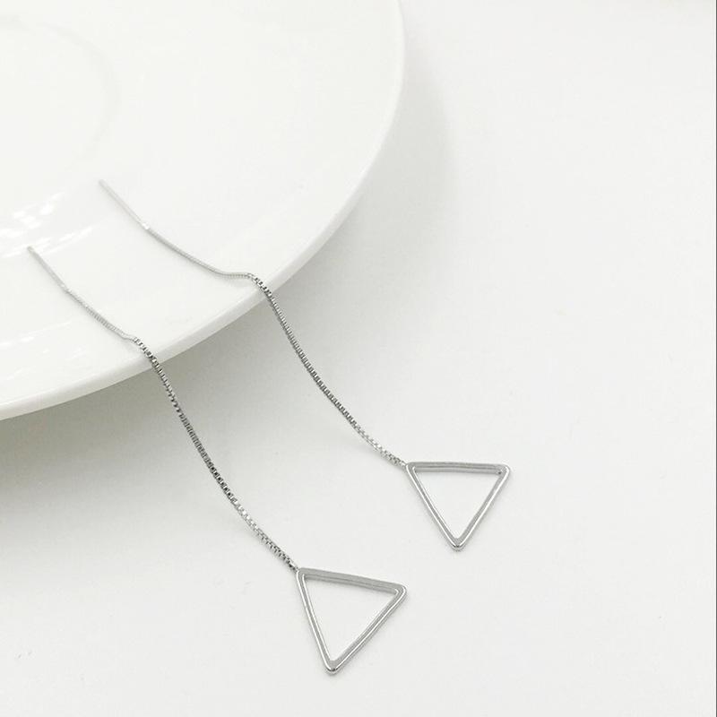 

Korean Silver Tassel Geometric Ear Cuffs: Triangle, Round, Square Earrings for Women