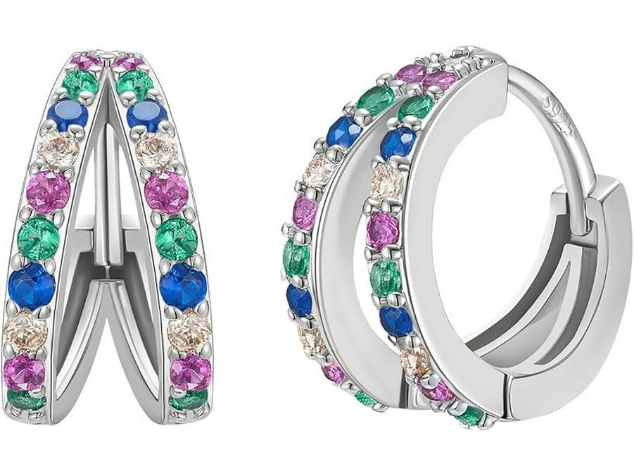 High-End Rainbow Double Ring Diamond Earrings for Women
