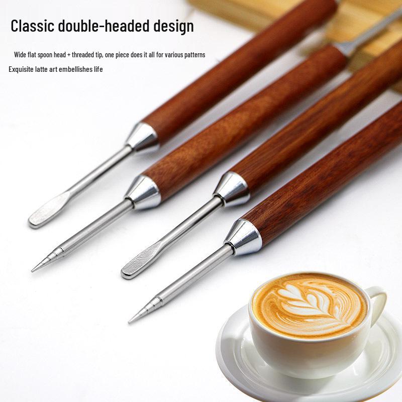 Silky Coffee Latte Art Needle with Pear Wood Handle