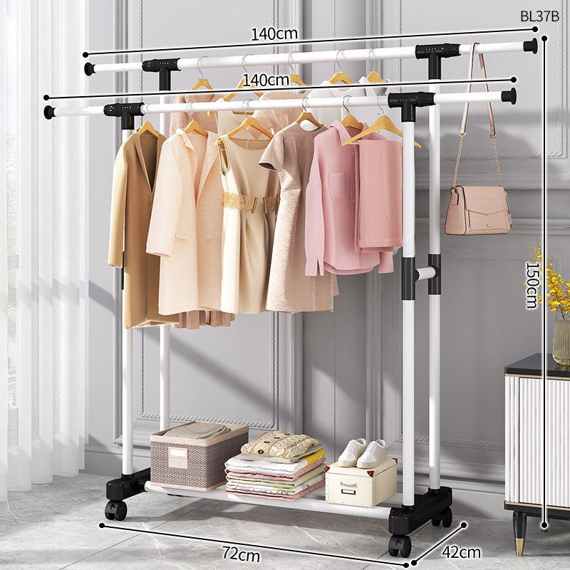 Plastic Floor-Standing Balcony and Bedroom Clothes & Hat Rack, with Folding Drying Pole and Storage.