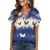 Camiseta de Manga Corta con Botones, Cuello en V, Estampada, Casual, Holgada, a la Moda para Mujer