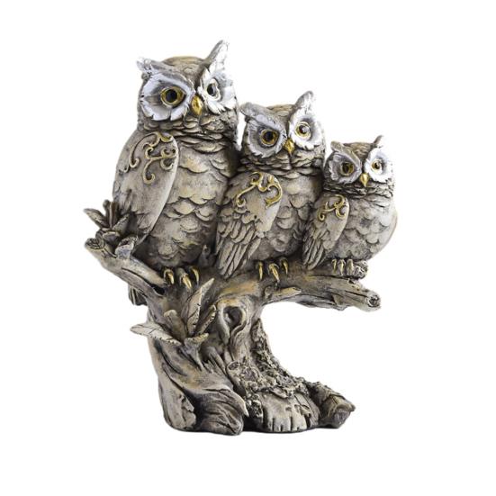 Owl Family Resin Figurines, Rustic Tree Branch Animal Statues, American Country Home Decor for Living Room TV Stand Bookshelf Bedroom, Unique