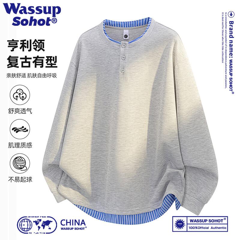 Wassup Sohot Men's Faux-Layered Long Sleeve Henley Sweatshirt