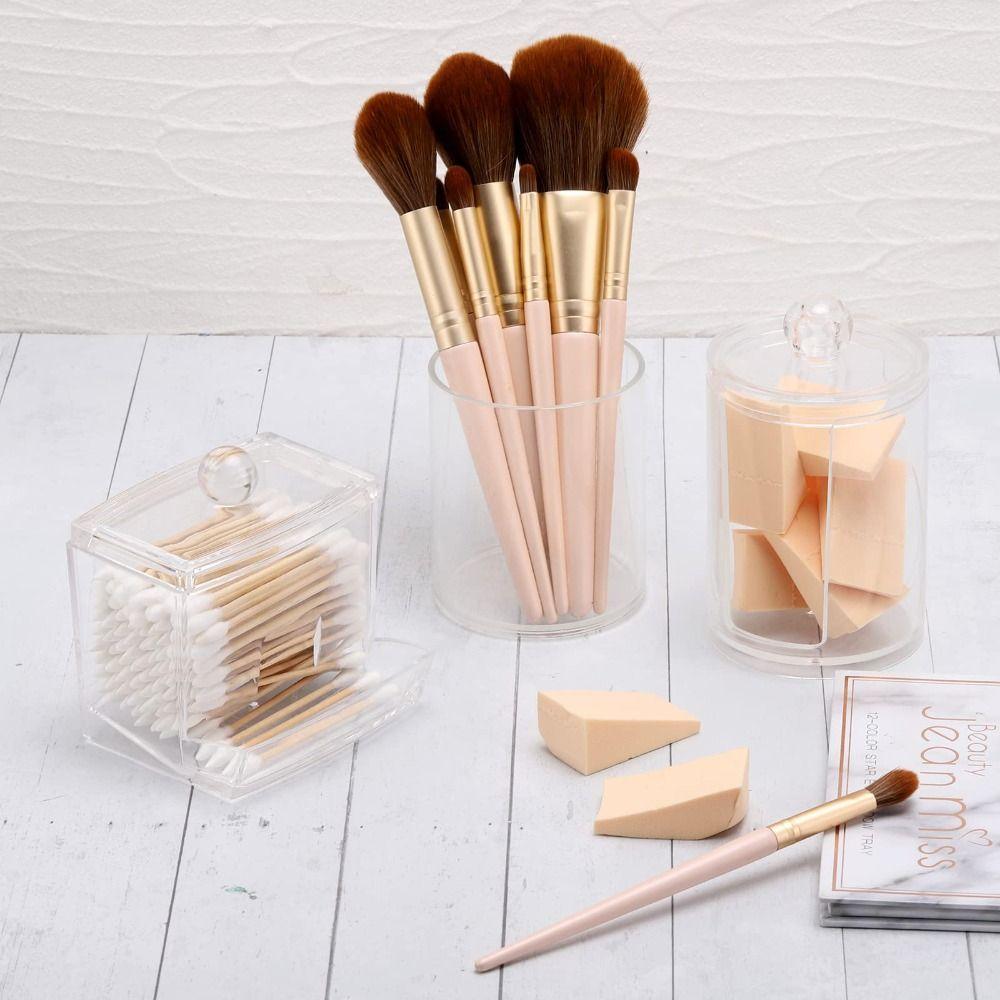 2/3/4Pcs Transparent Window Cotton Ball/Swabs Dispenser Save Space Apothecary Container Jar  Jewelry